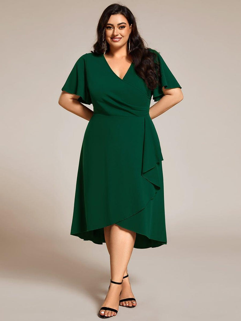 pretty FALLON|Plus Size High-Stretch V-neck Midi Wedding Guest Dress