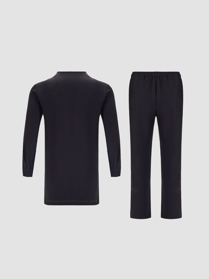 Plus Size Long Sleeve Black Embroidered Men's Set