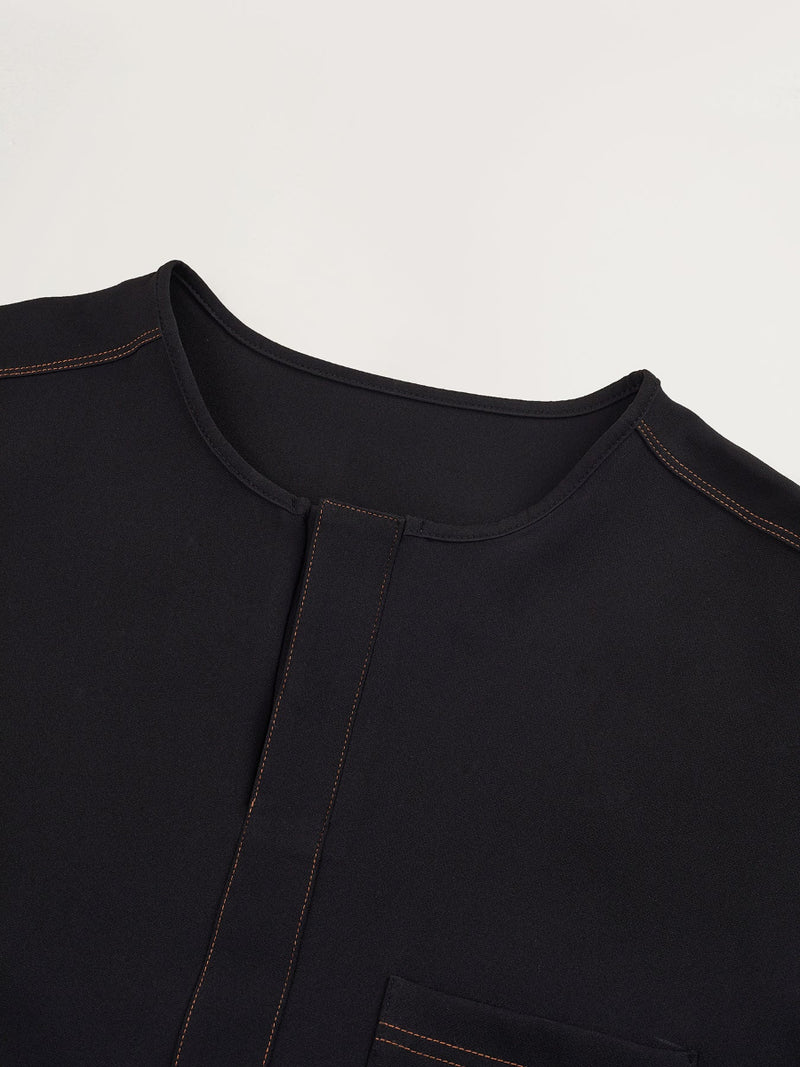 Plus Size Long Sleeve Black Embroidered Men's Set