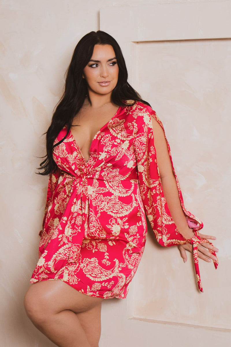 Plus Size Pamela Bloom Satin Dress - Pink