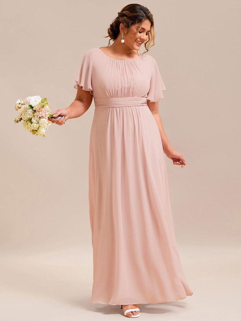 pretty KIMORA|Plus Size Simple Chiffon Pleated A-Line Round Neckline Bridesmaid Dress