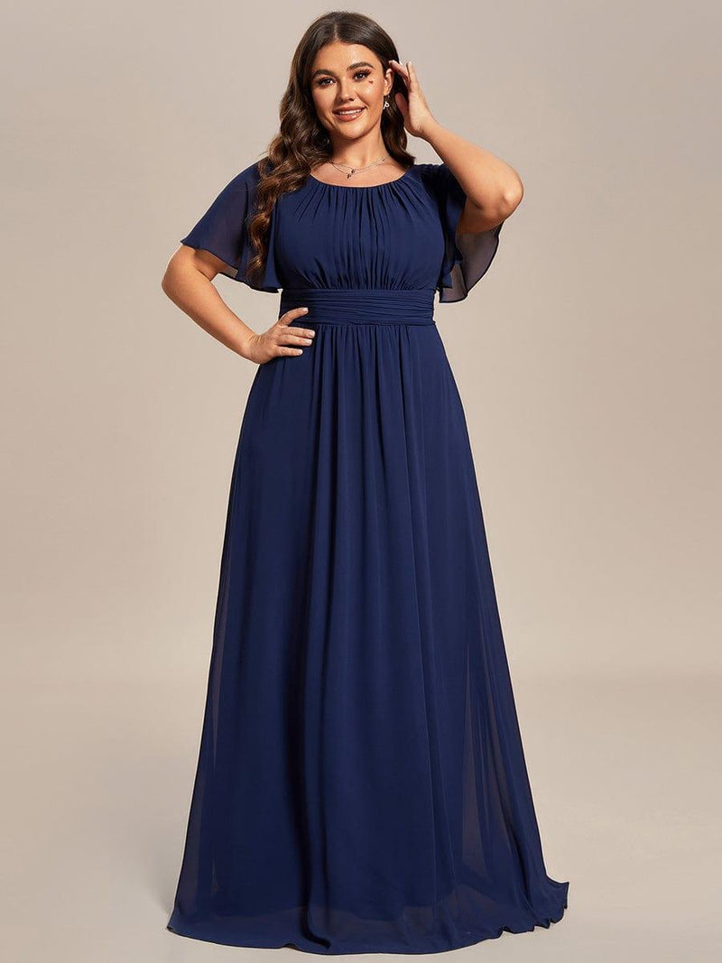 pretty KIMORA|Plus Size Simple Chiffon Pleated A-Line Round Neckline Bridesmaid Dress
