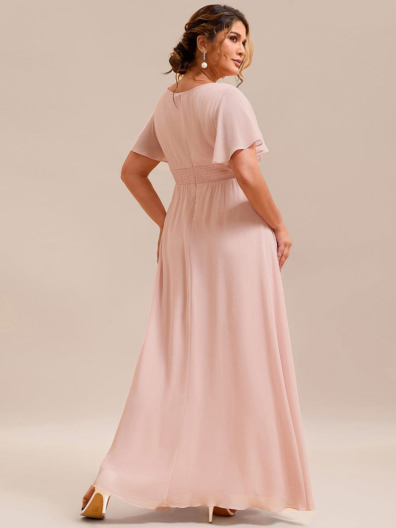 pretty KIMORA|Plus Size Simple Chiffon Pleated A-Line Round Neckline Bridesmaid Dress
