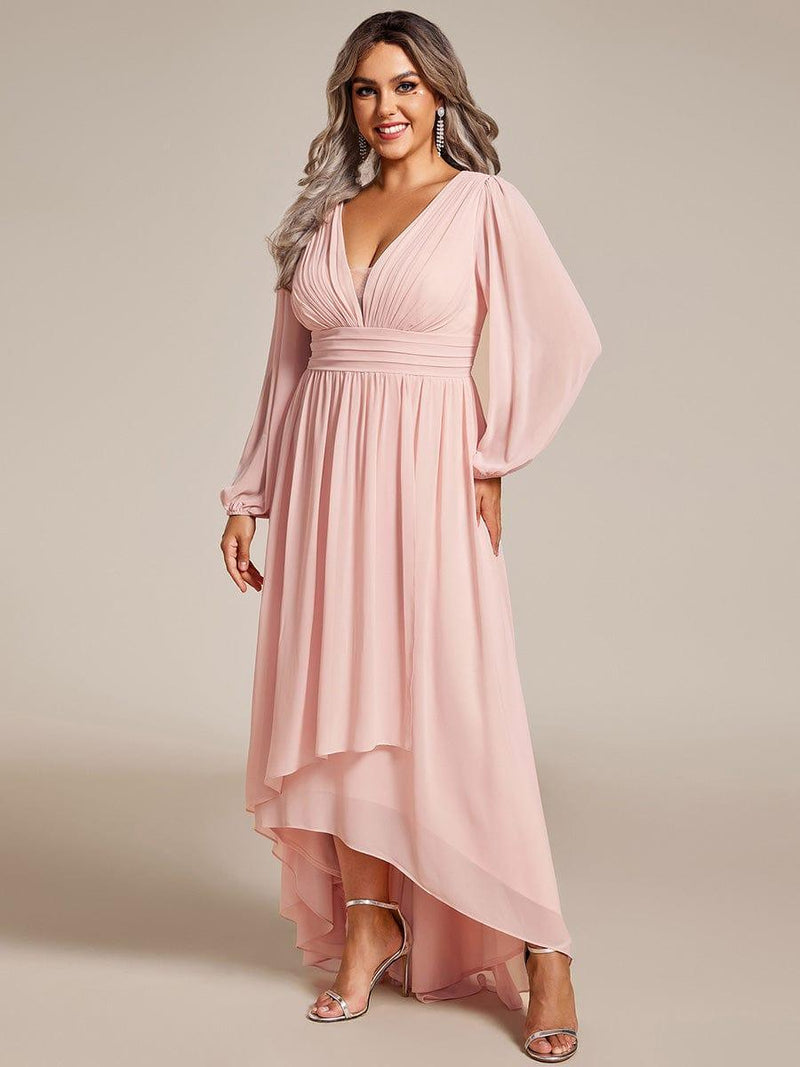pretty GRIFFIN|Plus Size Enchanting Chiffon Lantern Sleeve Pleated High Waist Bridesmaid Dress