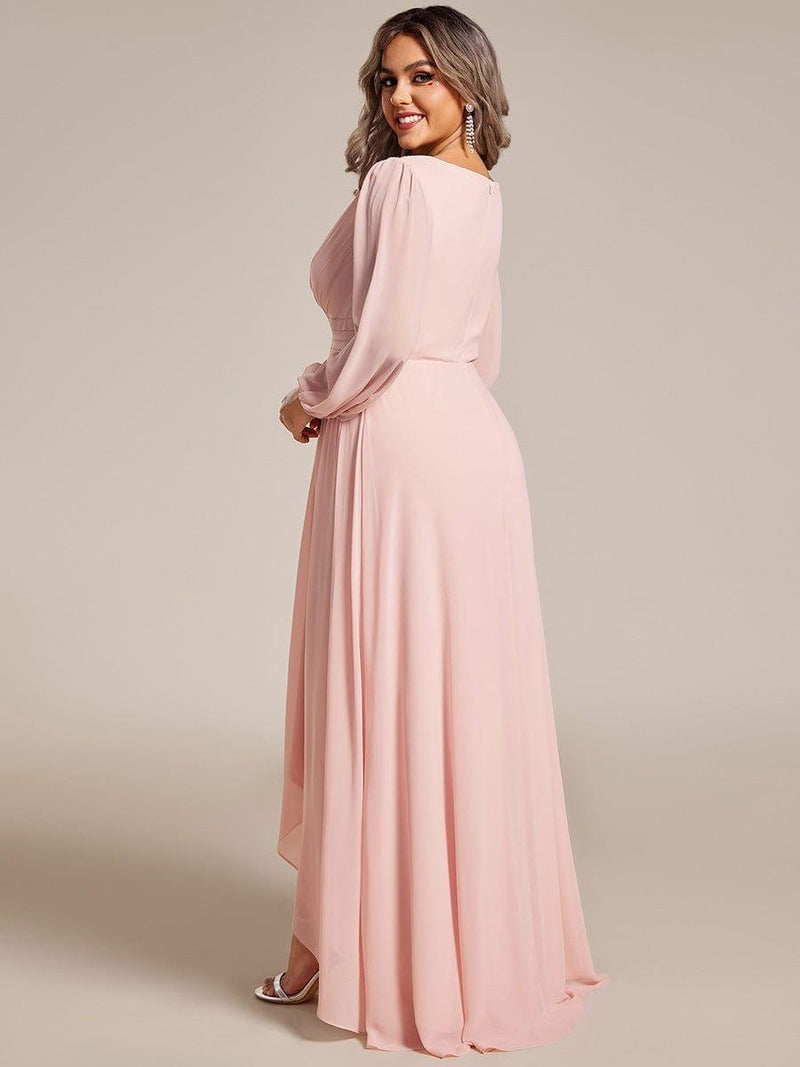 pretty GRIFFIN|Plus Size Enchanting Chiffon Lantern Sleeve Pleated High Waist Bridesmaid Dress