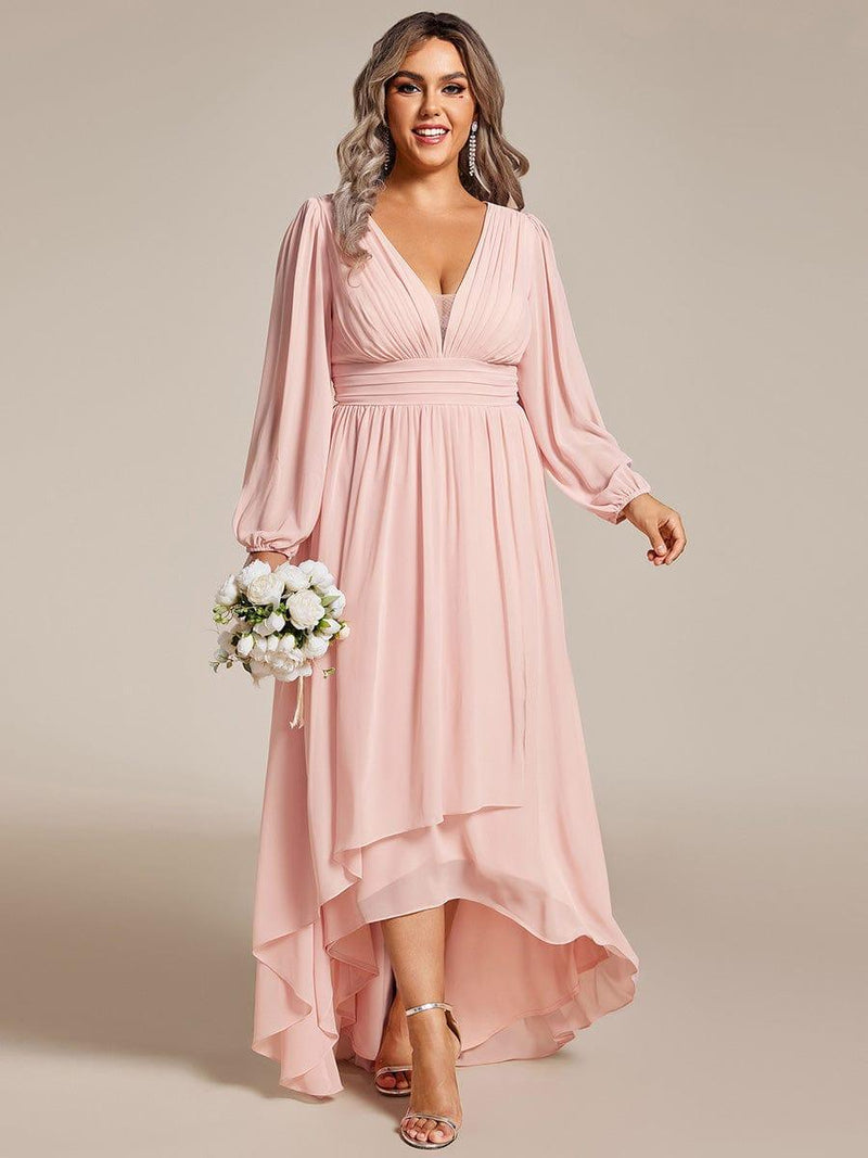 pretty GRIFFIN|Plus Size Enchanting Chiffon Lantern Sleeve Pleated High Waist Bridesmaid Dress