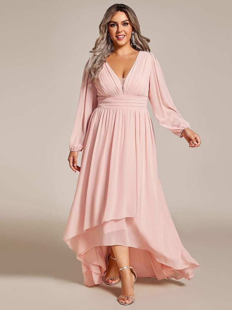 pretty GRIFFIN|Plus Size Enchanting Chiffon Lantern Sleeve Pleated High Waist Bridesmaid Dress