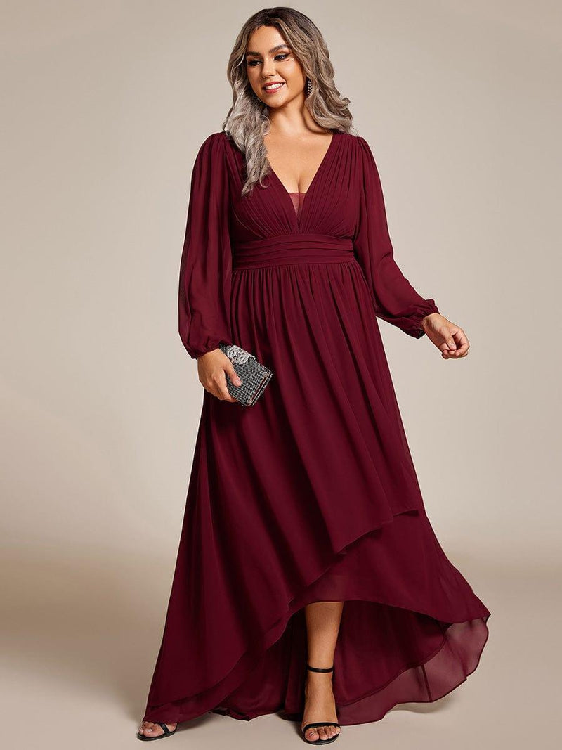 pretty GRIFFIN|Plus Size Enchanting Chiffon Lantern Sleeve Pleated High Waist Bridesmaid Dress