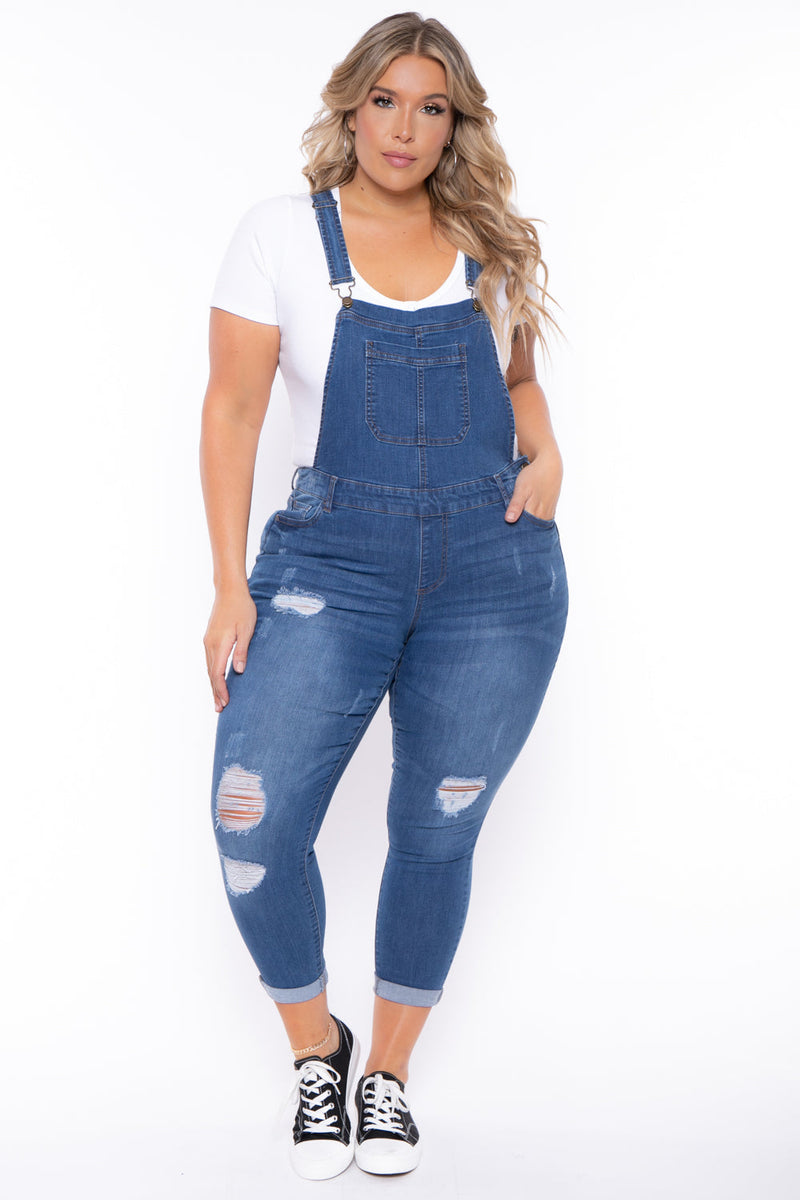 Plus Size Kai Denim Overalls -  Medium Wash