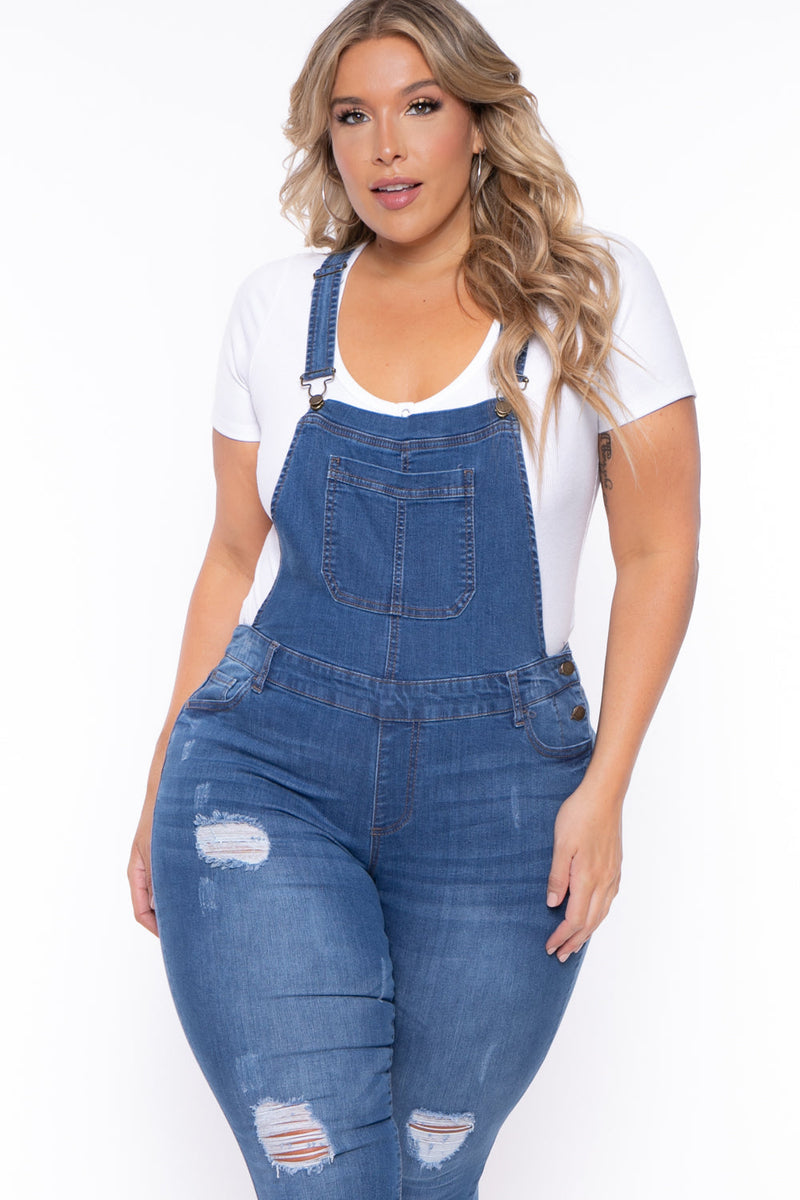 Plus Size Kai Denim Overalls -  Medium Wash