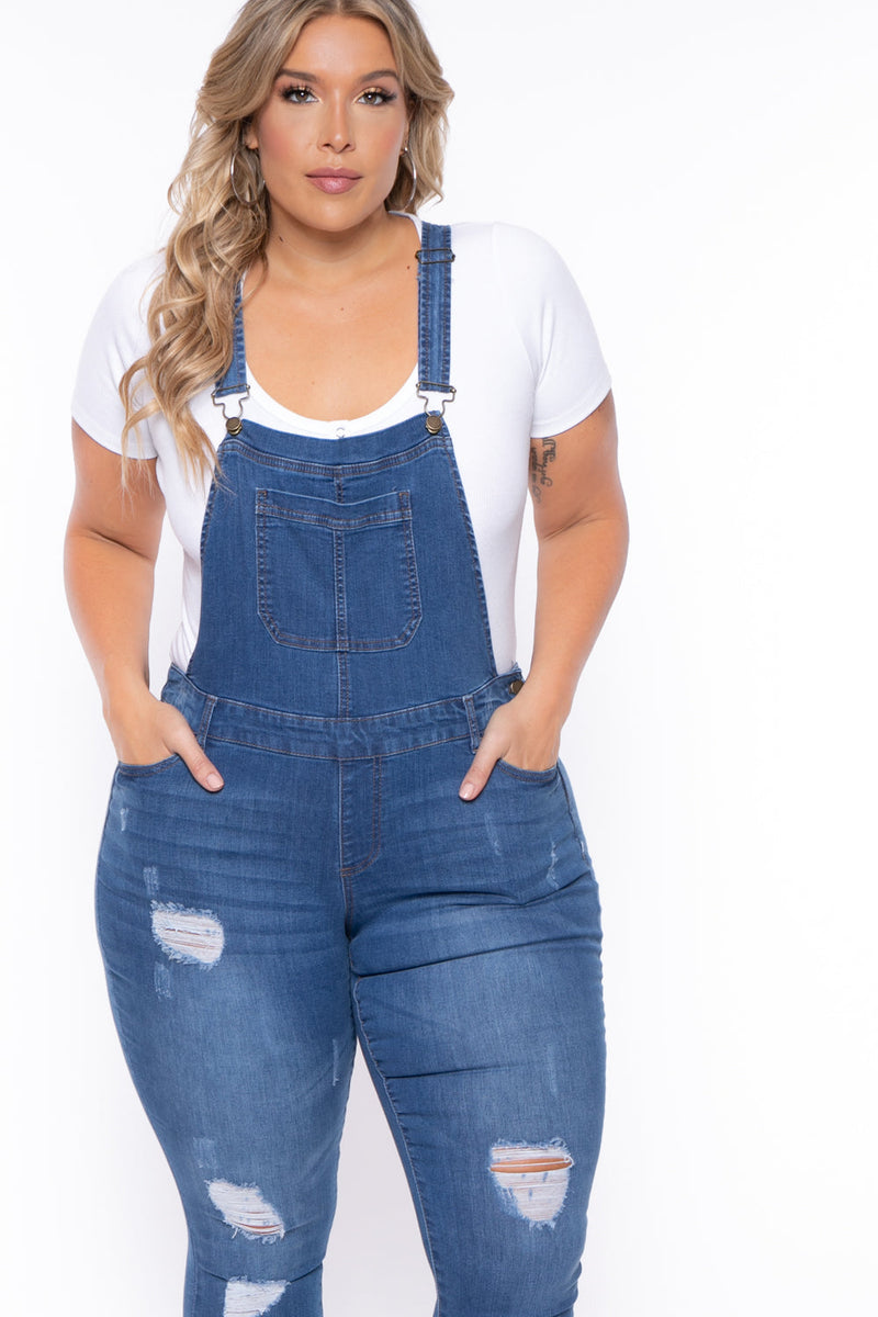 Plus Size Kai Denim Overalls -  Medium Wash