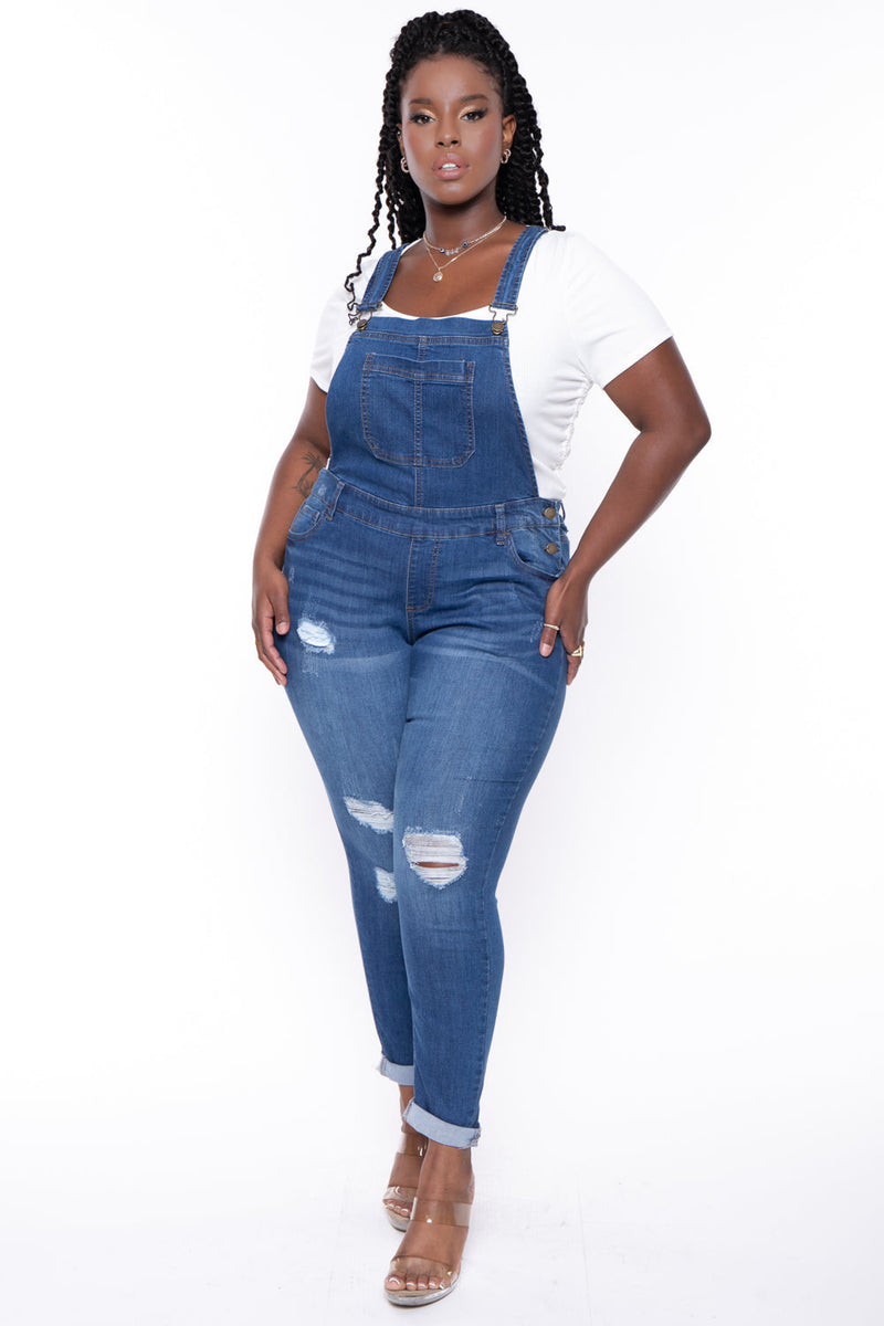 Plus Size Kai Denim Overalls -  Medium Wash