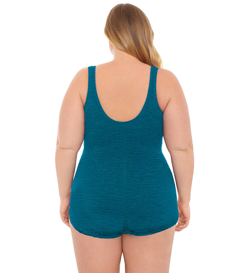 Penbrooke Krinkle Plus Size Chlorine Resistant Girl Leg One Piece Swimsuit