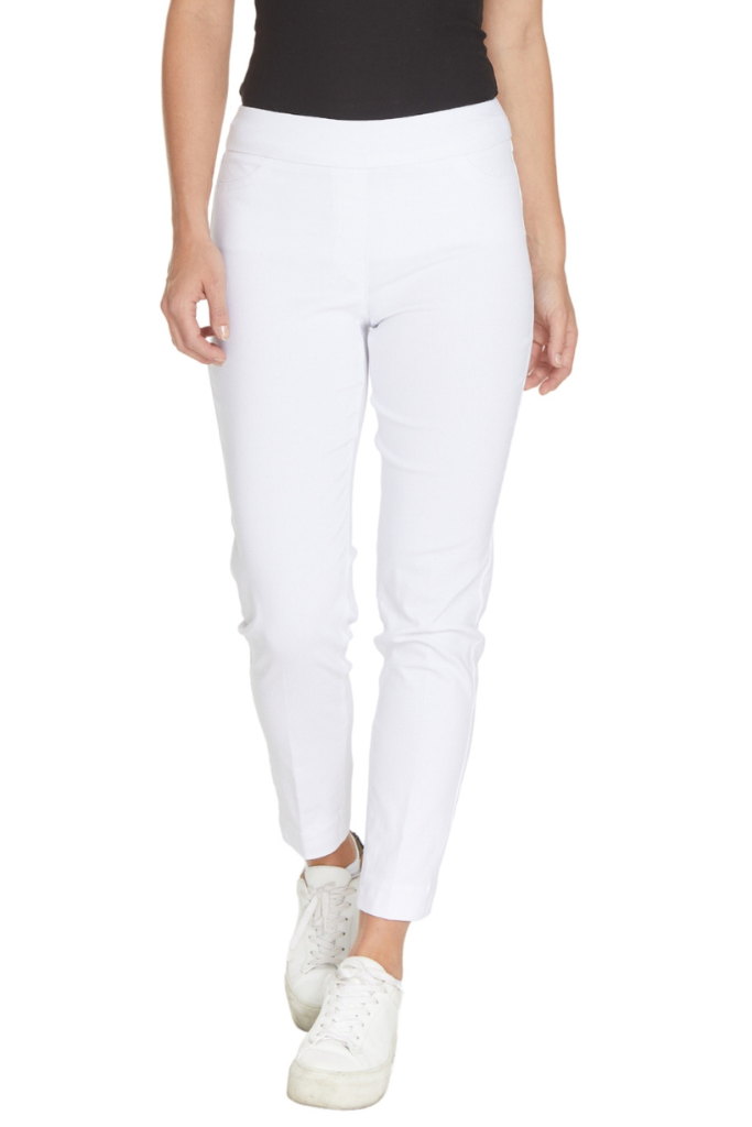 Plus Size White Ankle Pants with Back Pockets