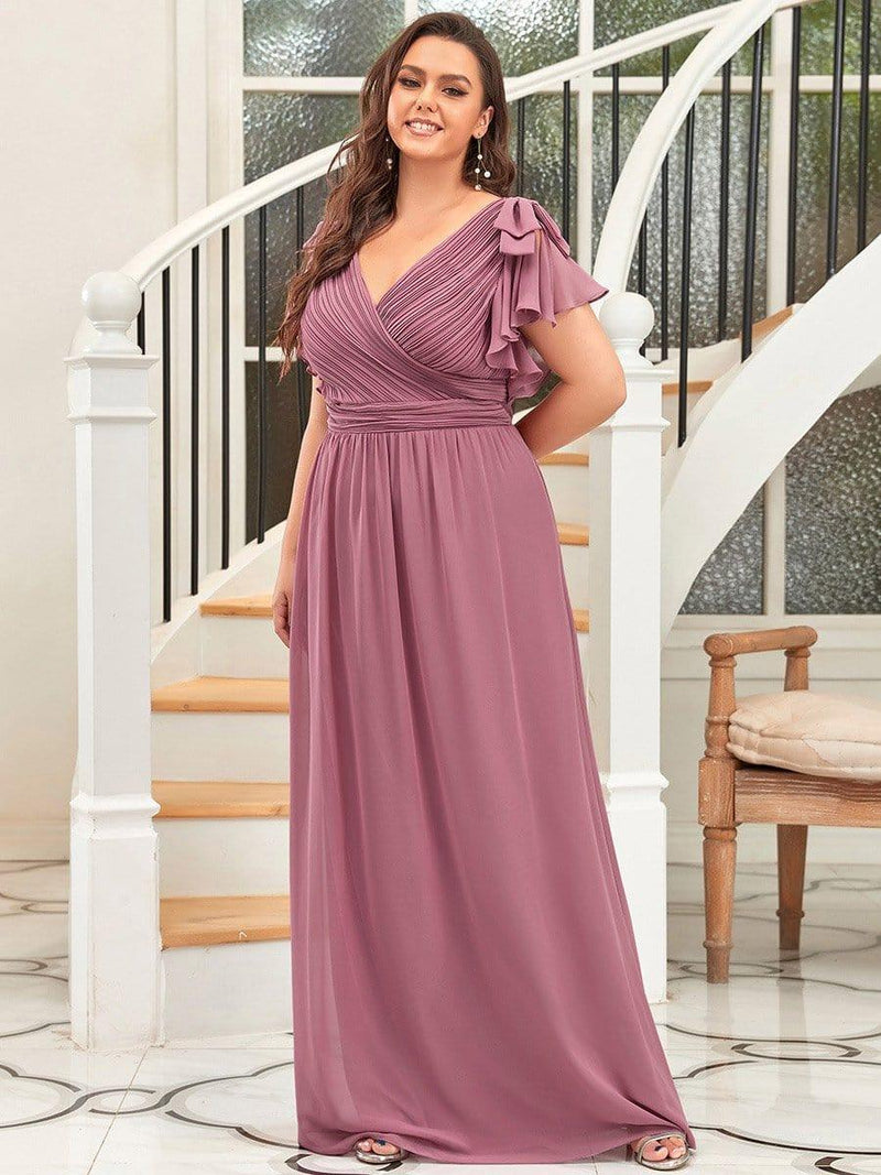 pretty AVELYN|Plus Size Ruched Bodice Formal Evening Dresses with Ruffles Sleeves