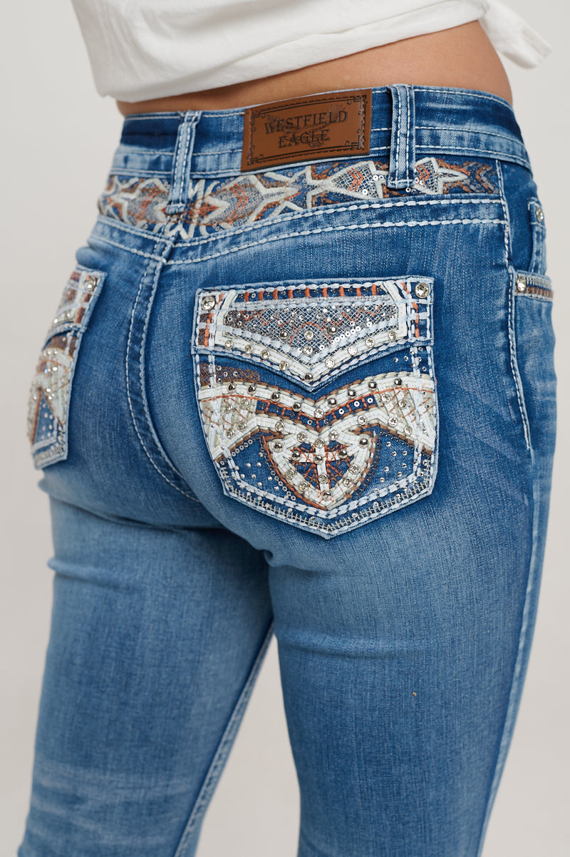 PLUS SIZE WT-763 BOOTCUT EMBROIDERED STRETCHY WOMEN'S BLING JEANS - WESTFIELD EAGLE