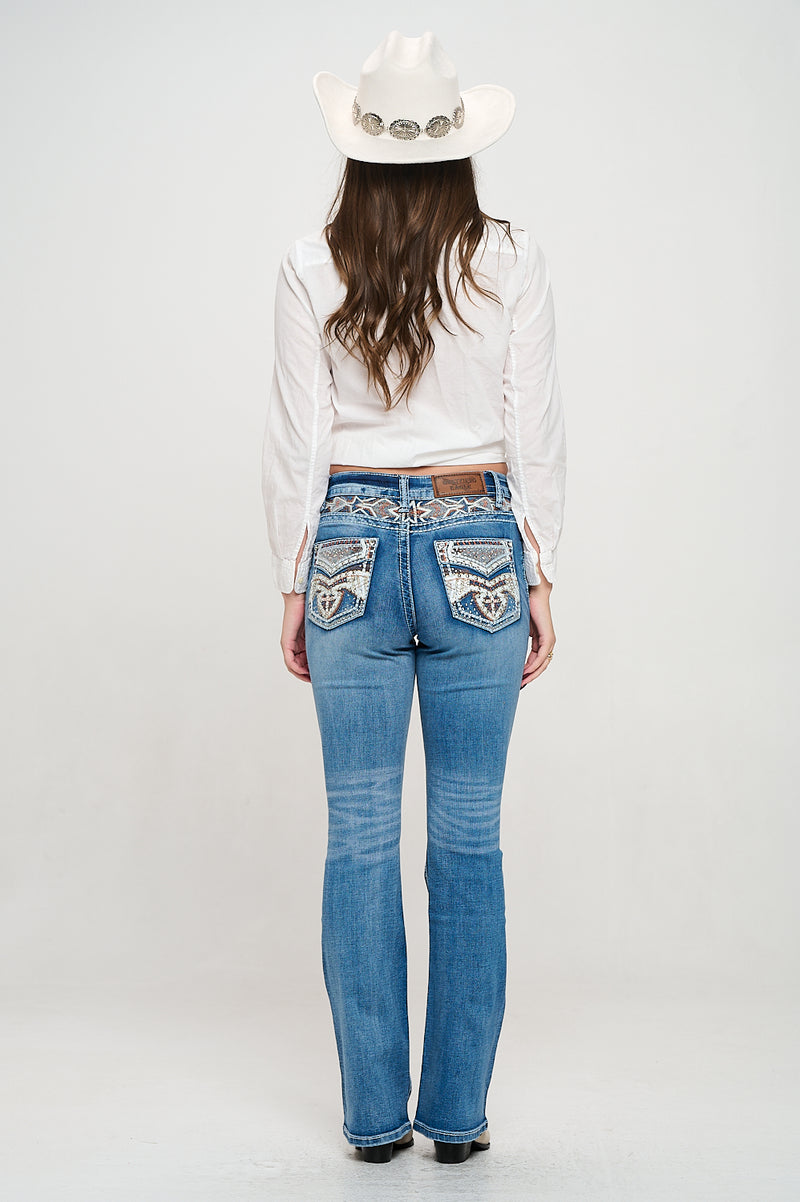 PLUS SIZE WT-763 BOOTCUT EMBROIDERED STRETCHY WOMEN'S BLING JEANS - WESTFIELD EAGLE