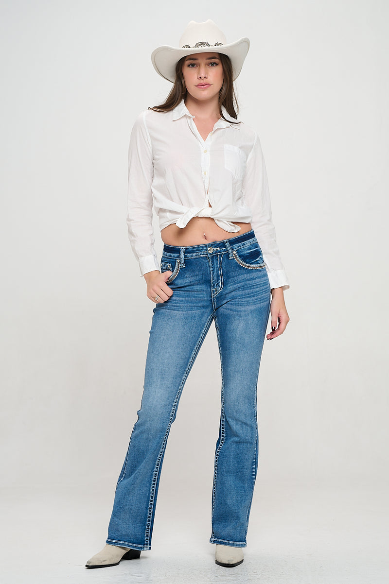 PLUS SIZE WT-763 BOOTCUT EMBROIDERED STRETCHY WOMEN'S BLING JEANS - WESTFIELD EAGLE