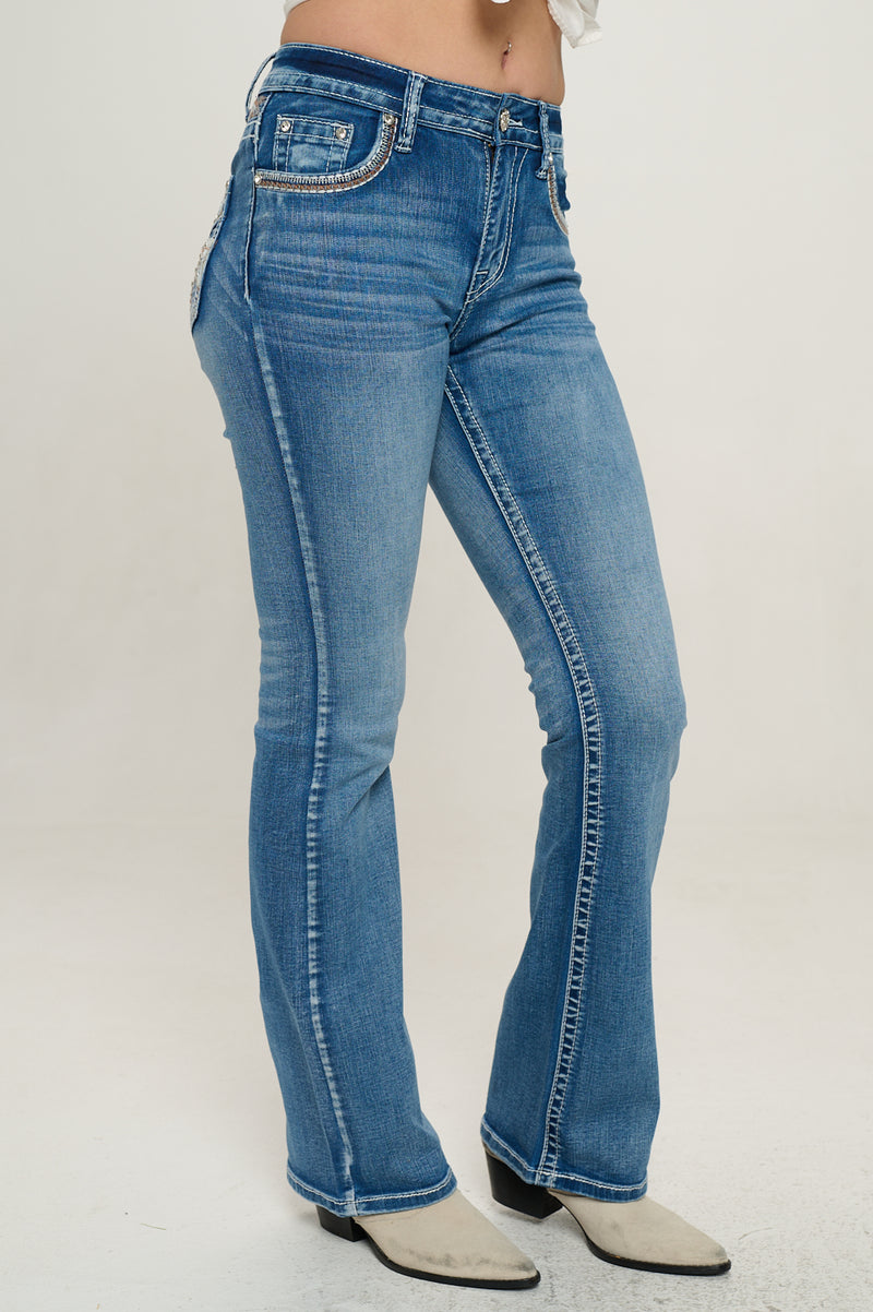 PLUS SIZE WT-763 BOOTCUT EMBROIDERED STRETCHY WOMEN'S BLING JEANS - WESTFIELD EAGLE