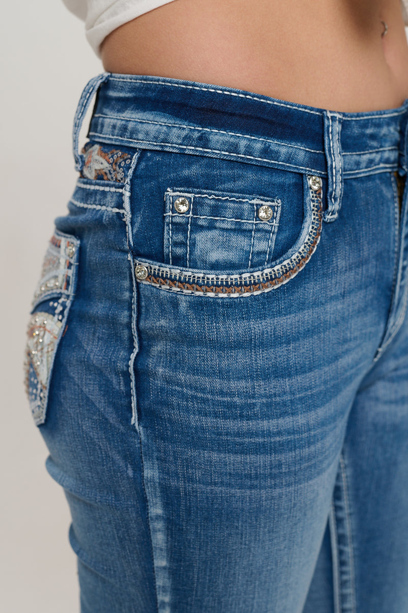 PLUS SIZE WT-763 BOOTCUT EMBROIDERED STRETCHY WOMEN'S BLING JEANS - WESTFIELD EAGLE