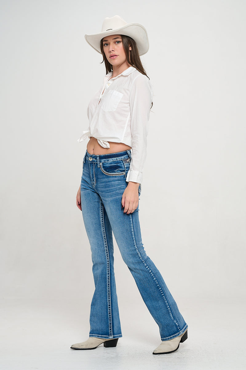 PLUS SIZE WT-763 BOOTCUT EMBROIDERED STRETCHY WOMEN'S BLING JEANS - WESTFIELD EAGLE