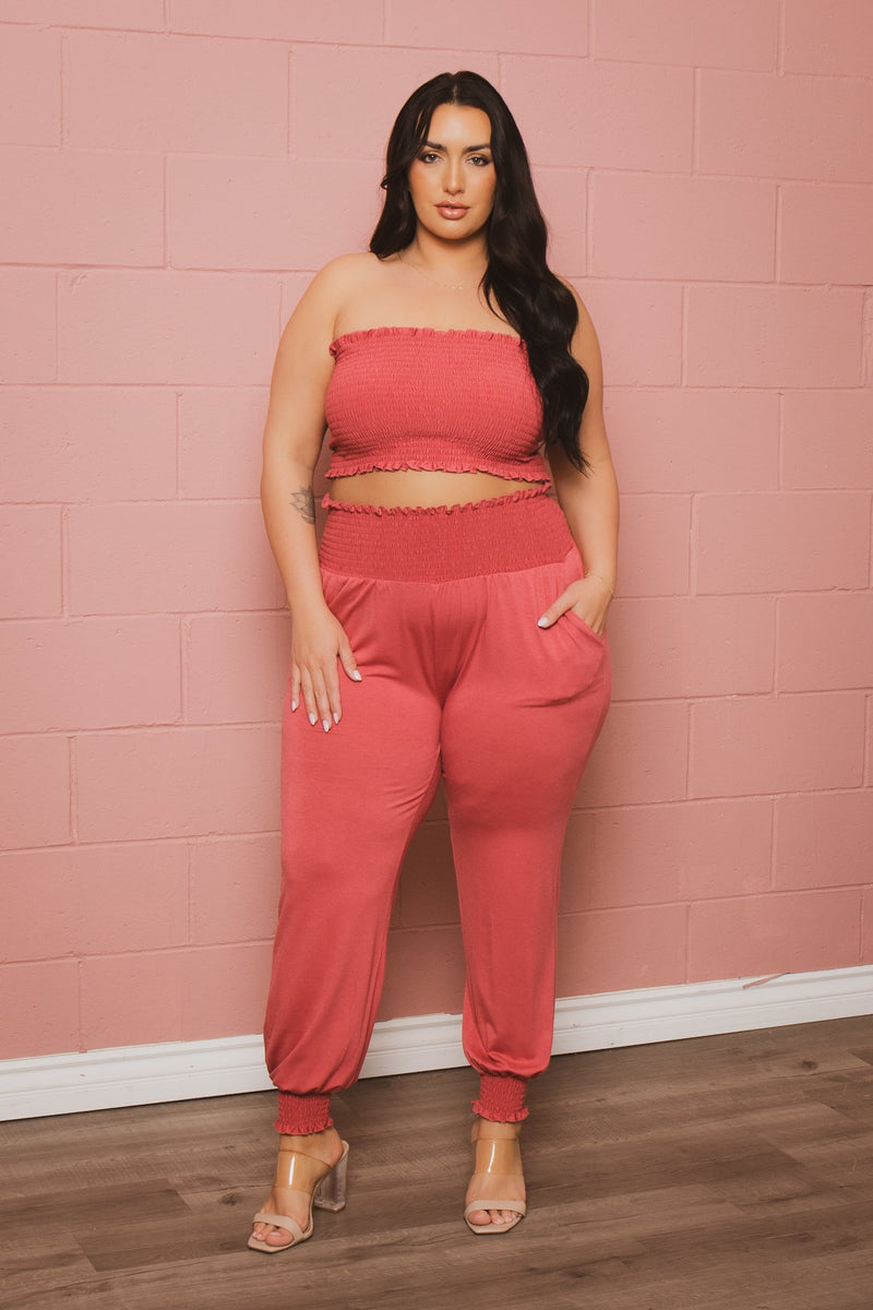 Plus Size Ginara Matching Jogger Set - Rose