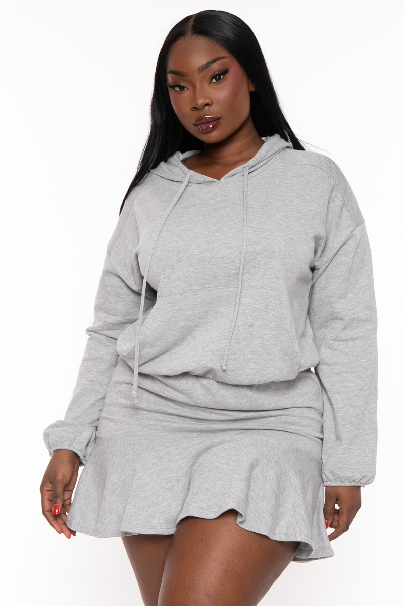 Plus Size Tracie Hoodie Mini Dress - Heather Grey