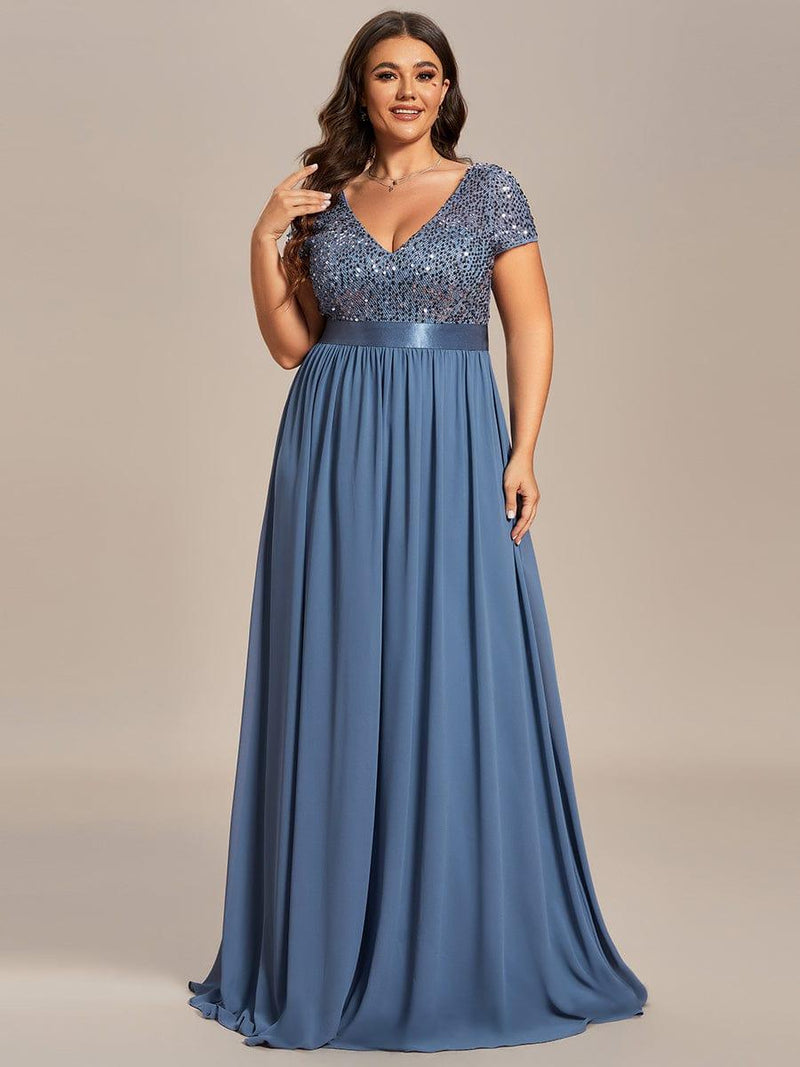 pretty MIRAGE|Plus Size Empire Waist V-Neck Cap Sleeve Chiffon Formal Evening Dress