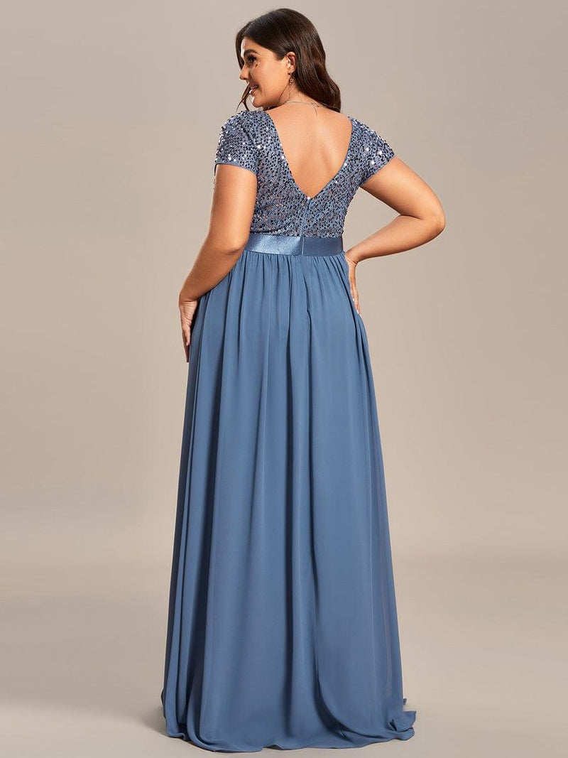 pretty MIRAGE|Plus Size Empire Waist V-Neck Cap Sleeve Chiffon Formal Evening Dress