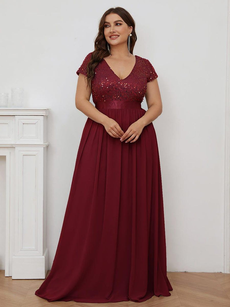 pretty MIRAGE|Plus Size Empire Waist V-Neck Cap Sleeve Chiffon Formal Evening Dress