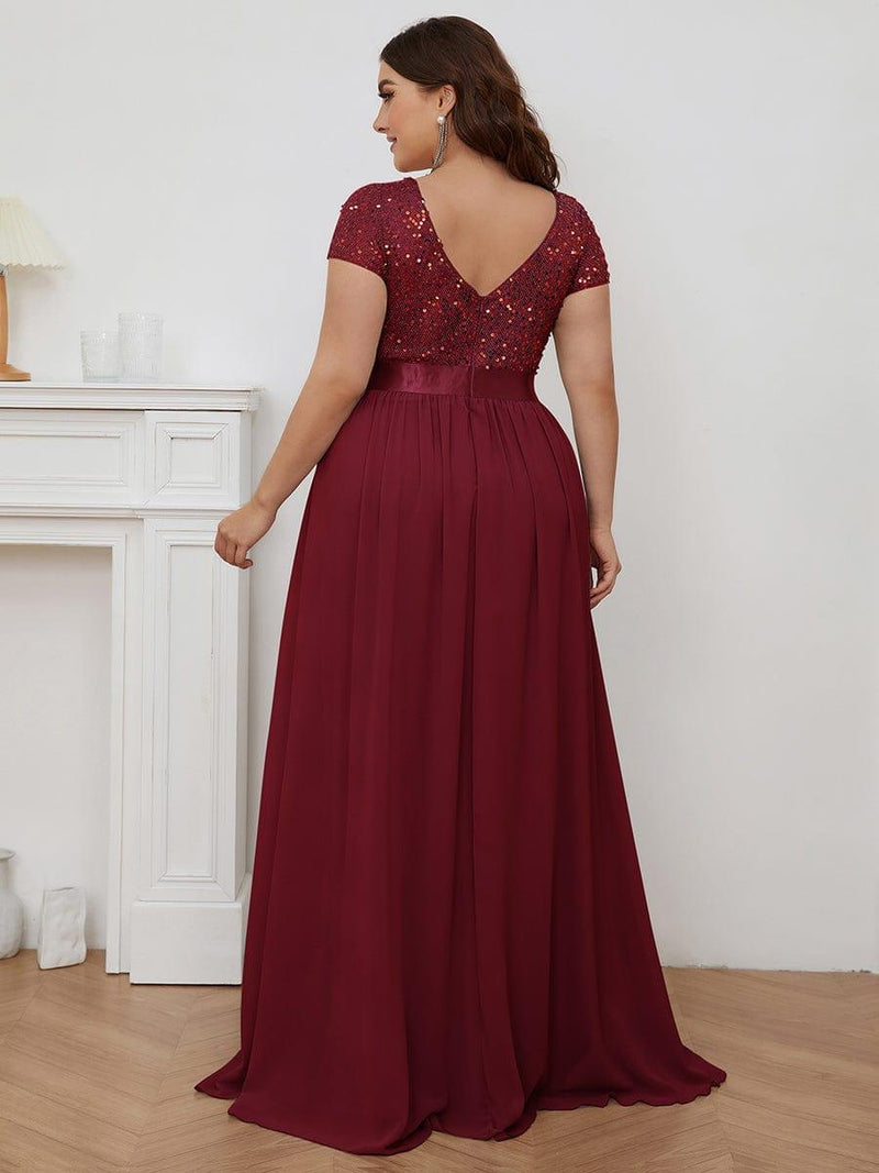pretty MIRAGE|Plus Size Empire Waist V-Neck Cap Sleeve Chiffon Formal Evening Dress