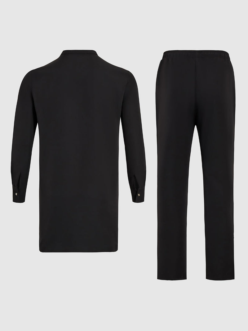 Plus Size Black Plain Button Long Sleeve Men's Set