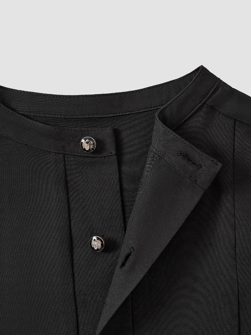 Plus Size Black Plain Button Long Sleeve Men's Set