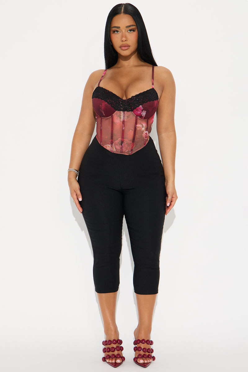 Meet Me At Dusk Lace Trim Corset Top - Burgundy/combo