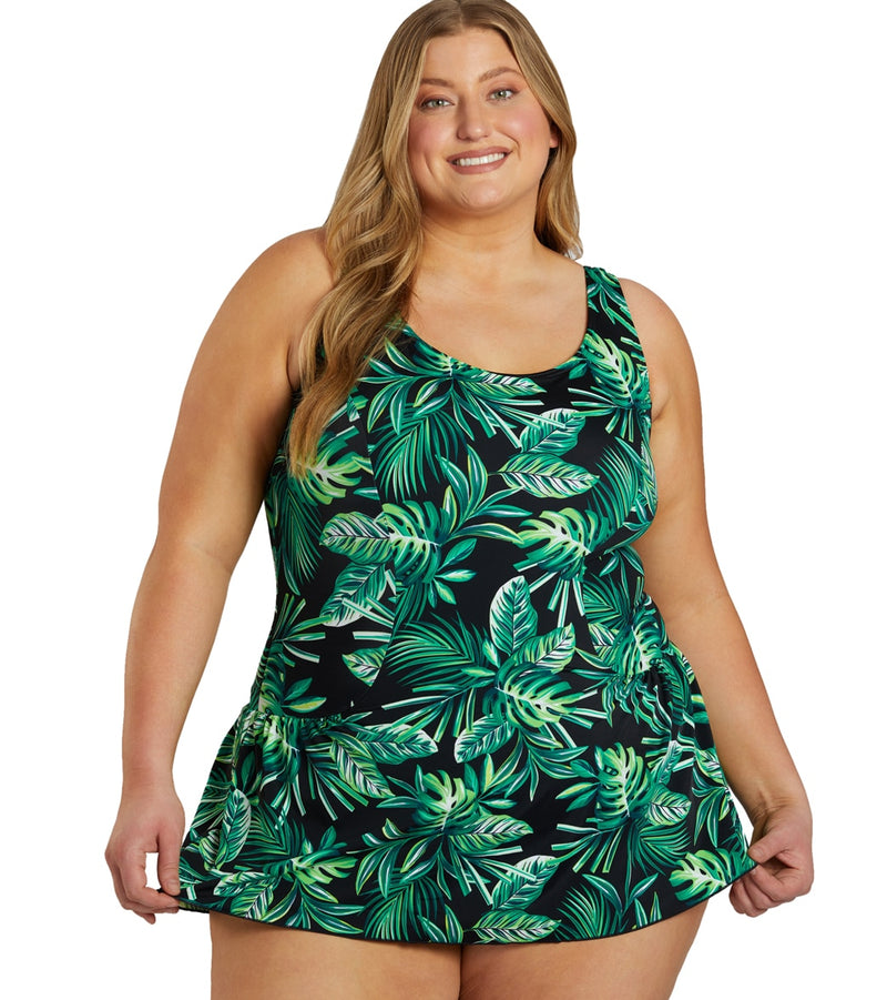 Sporti Plus SizeTropicalPalm Leaf Swim Dress