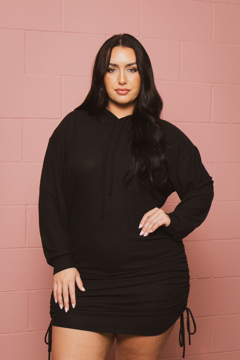Plus Size Cassie Hooded Mini Dress - Black