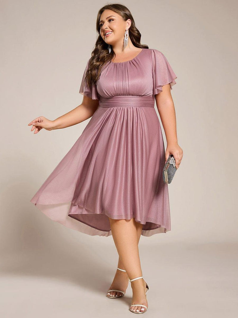 pretty CLARYN|Plus Size Glitter Round Neck Midi Wedding Guest Dress