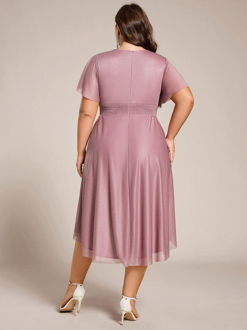 pretty CLARYN|Plus Size Glitter Round Neck Midi Wedding Guest Dress