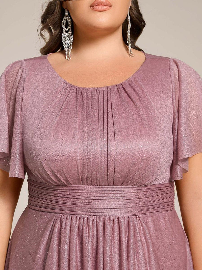 pretty CLARYN|Plus Size Glitter Round Neck Midi Wedding Guest Dress
