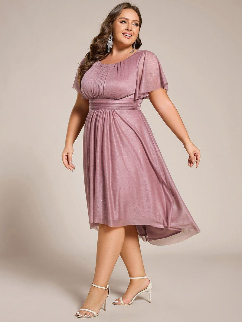 pretty CLARYN|Plus Size Glitter Round Neck Midi Wedding Guest Dress