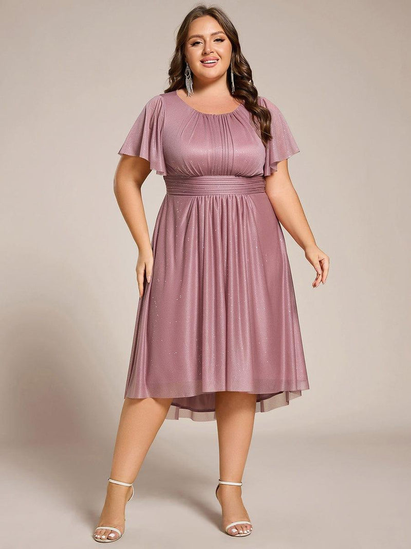 pretty CLARYN|Plus Size Glitter Round Neck Midi Wedding Guest Dress
