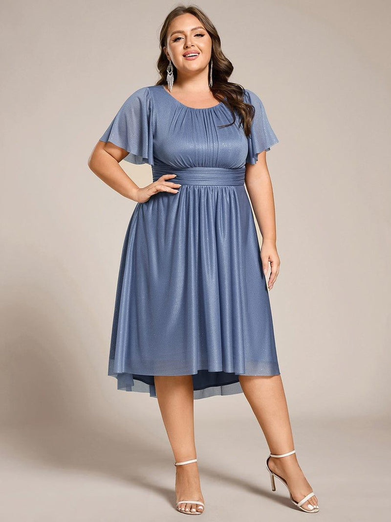 pretty CLARYN|Plus Size Glitter Round Neck Midi Wedding Guest Dress