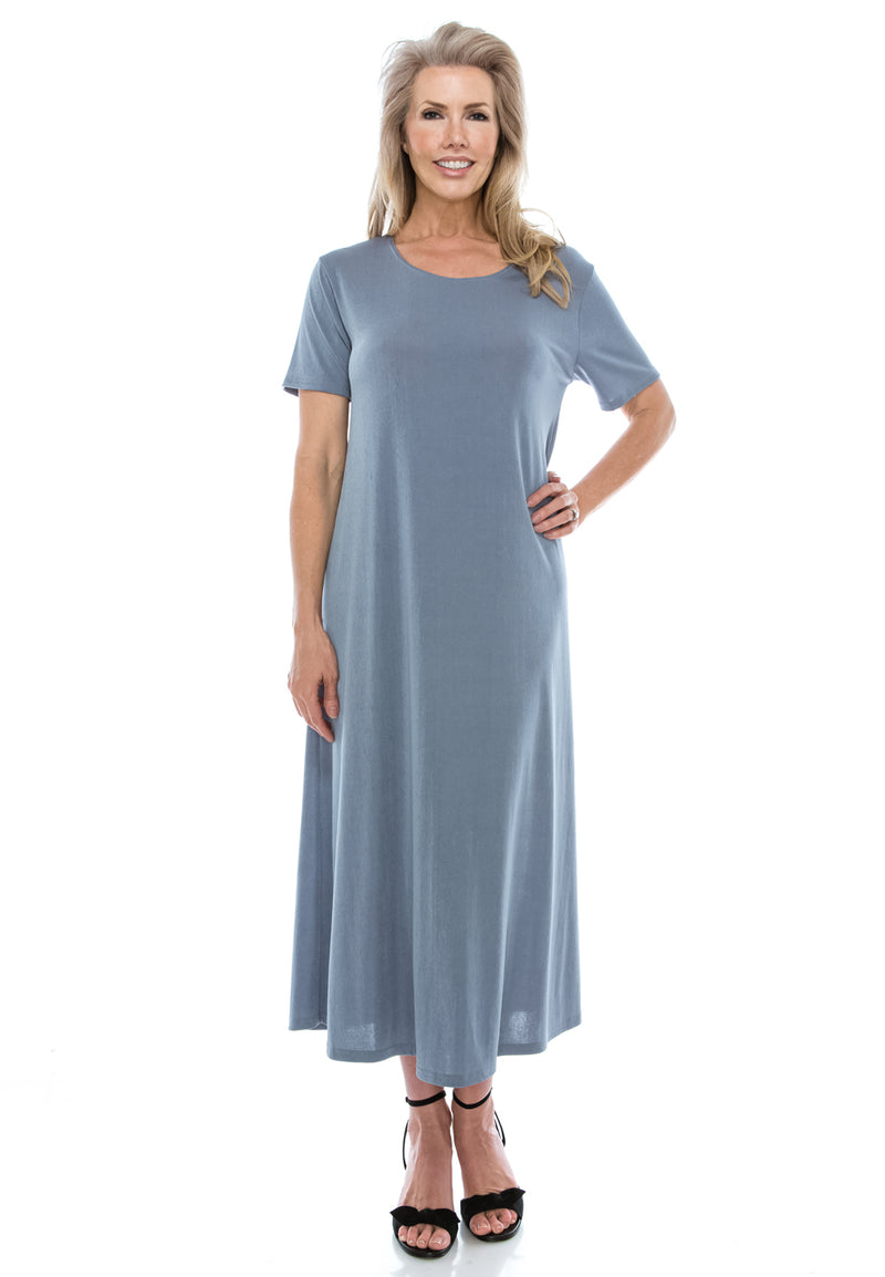 Plus Size Stretchy Long Dress Short Sleeve- 70002BN-SXS1