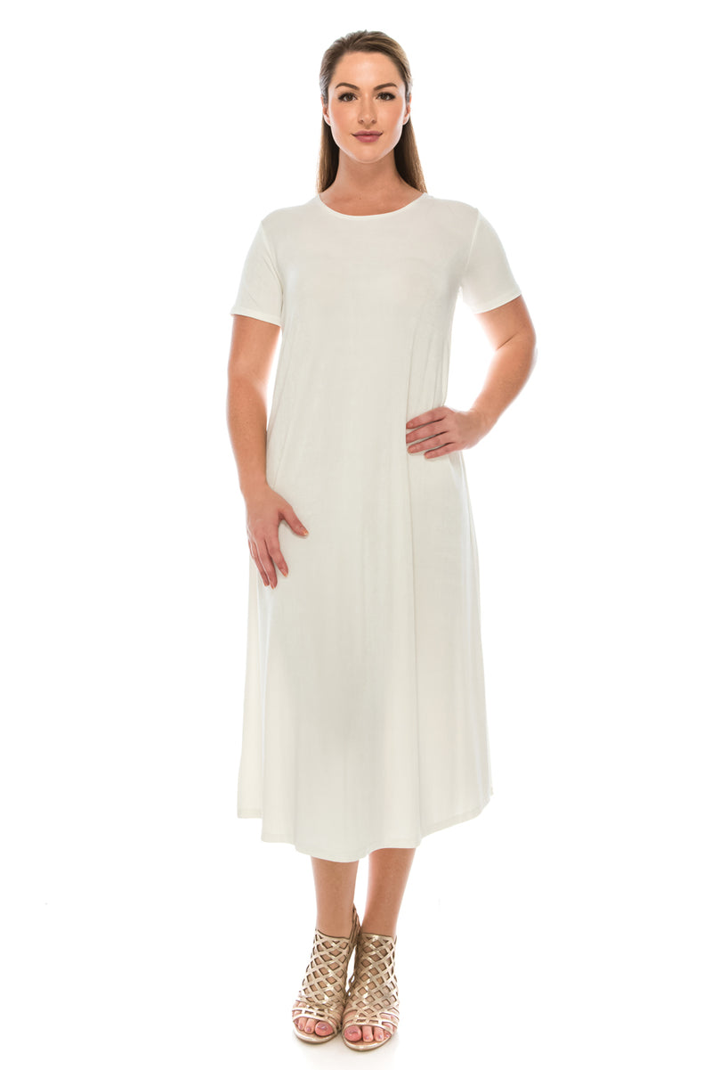 Plus Size Stretchy Long Dress Short Sleeve- 70002BN-SXS1