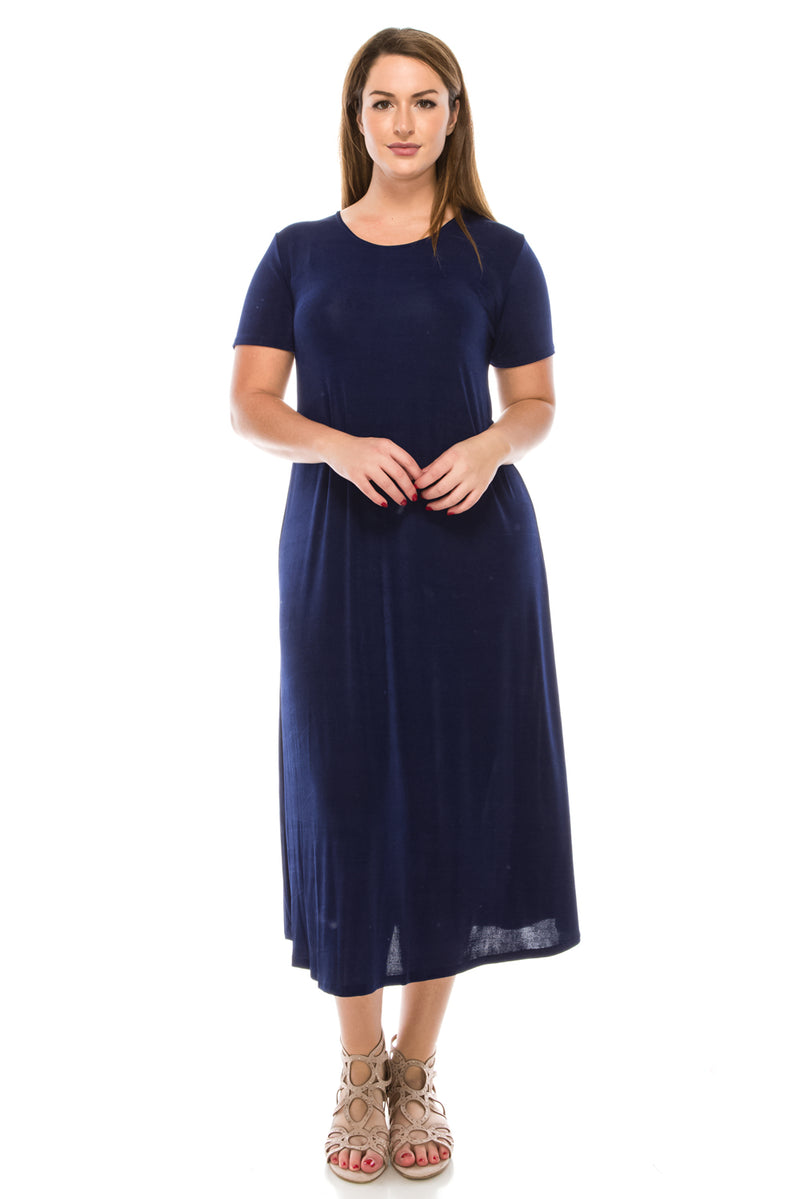 Plus Size Stretchy Long Dress Short Sleeve- 70002BN-SXS1