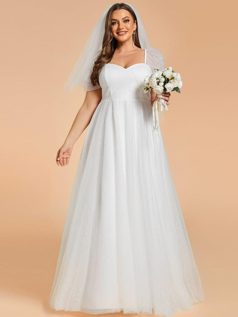 Plus Size Short-Sleeved A-Line Wedding Dress with Sweetheart(Final Sale)