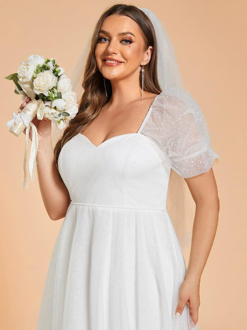 Plus Size Short-Sleeved A-Line Wedding Dress with Sweetheart(Final Sale)