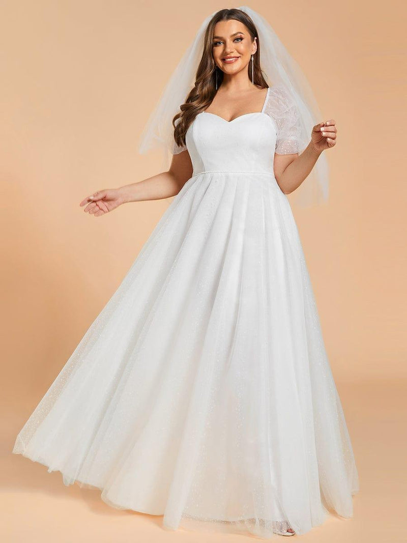 Plus Size Short-Sleeved A-Line Wedding Dress with Sweetheart(Final Sale)
