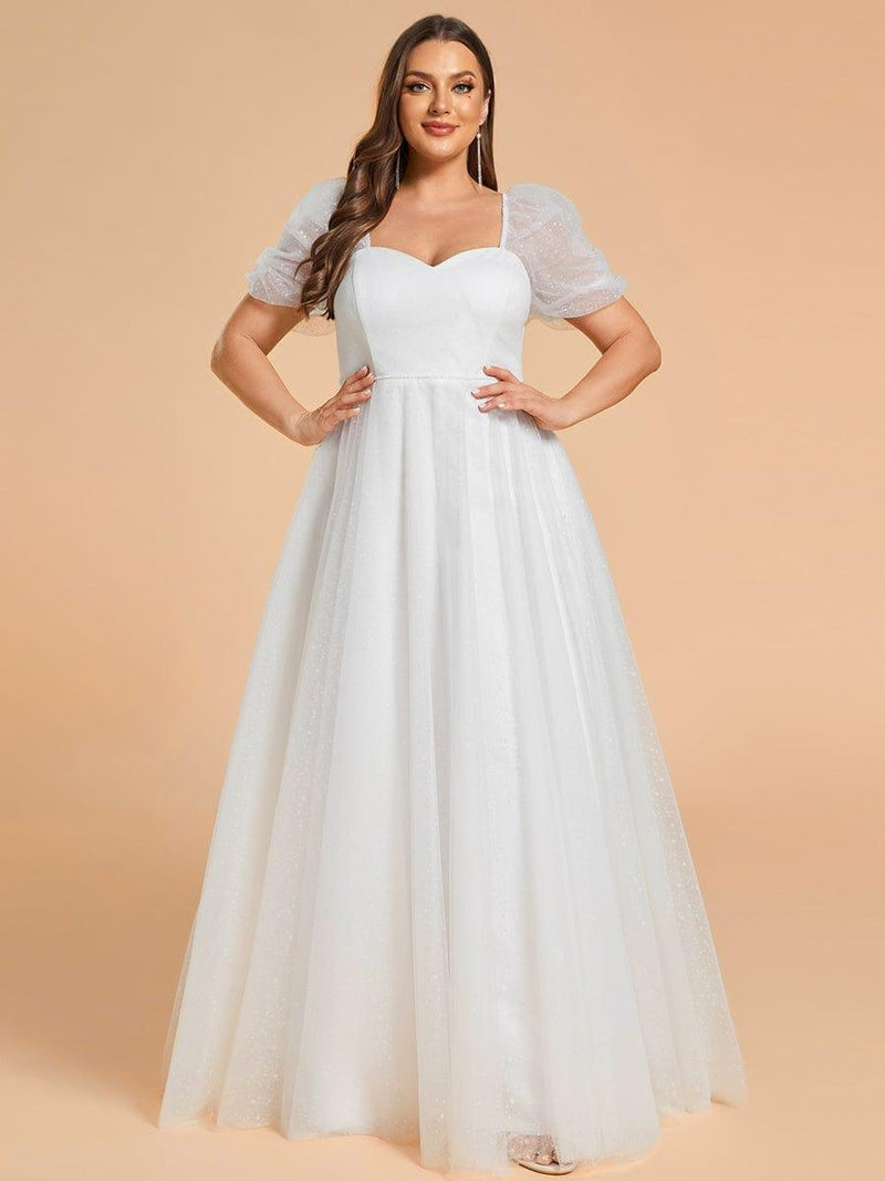 Plus Size Short-Sleeved A-Line Wedding Dress with Sweetheart(Final Sale)