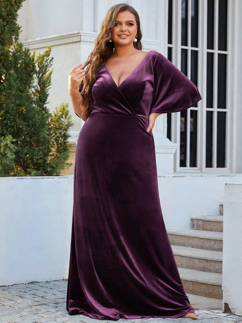 pretty REINE|Vintage Plus Size Velvet Maxi Evening Dress